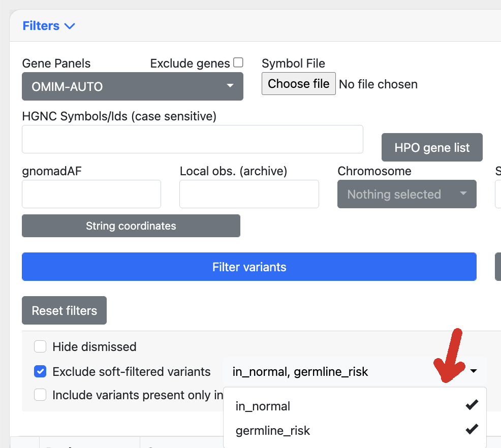 Soft filters on variants page